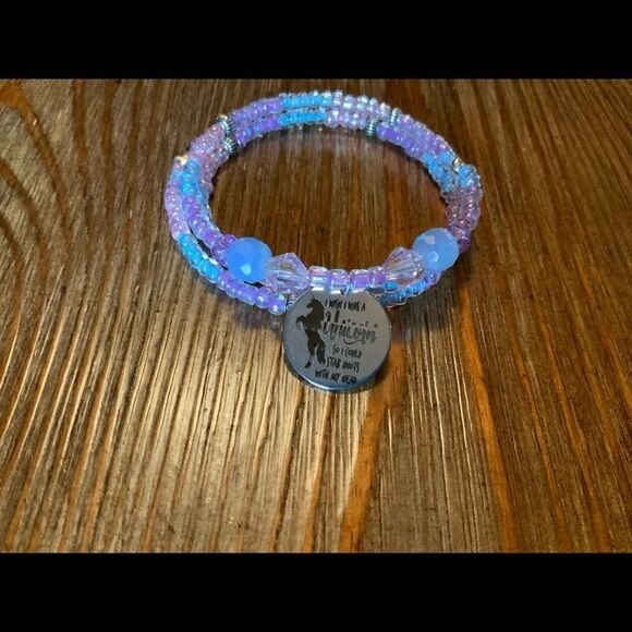 Handmade beaded unicorn wrap bracelet gift for her, memory wire bracelet, charm - Picture 4 of 6